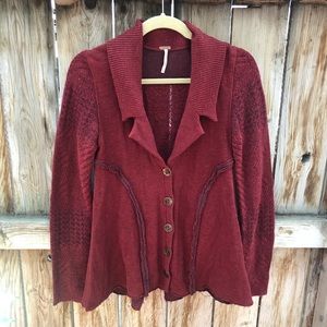 Free people cardigan burgundy buttons slit back S tuxedo back